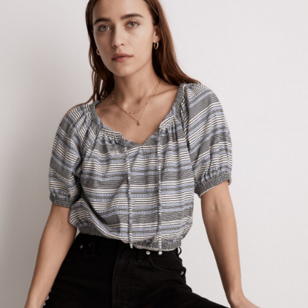 Madewell Jacquard Keyhole Crop Top in Stripe